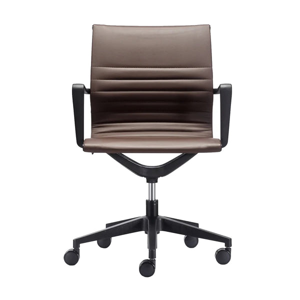 Homeroots Brown And Black Adjustable Swivel Faux Leather Rolling Office Chair Brown Vinyl 372466