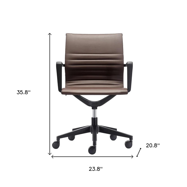 Homeroots Brown And Black Adjustable Swivel Faux Leather Rolling Office Chair Brown Vinyl 372466