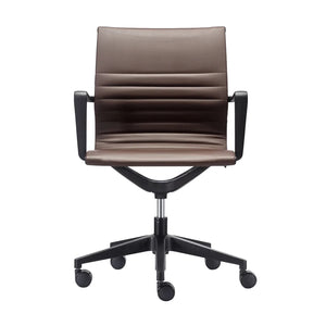 Homeroots Brown And Black Adjustable Swivel Faux Leather Rolling Office Chair Brown Vinyl 372466