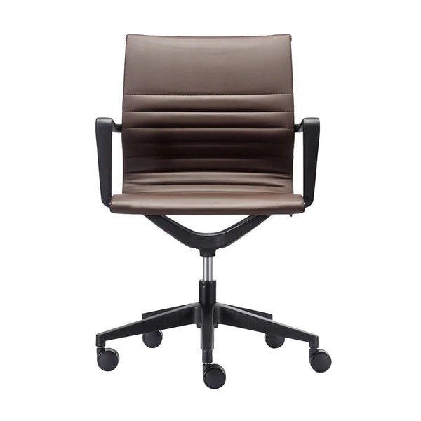Homeroots Brown And Black Adjustable Swivel Faux Leather Rolling Office Chair Brown Vinyl 372466