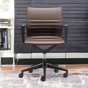 Homeroots Brown And Black Adjustable Swivel Faux Leather Rolling Office Chair Brown Vinyl 372466