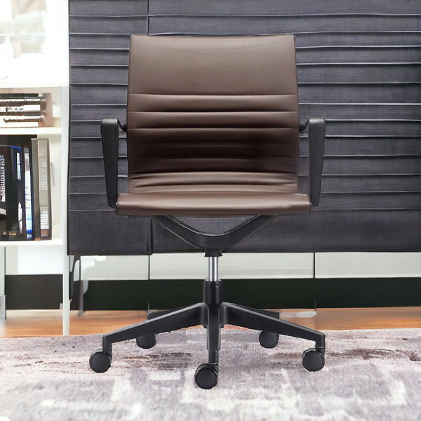 Homeroots Brown And Black Adjustable Swivel Faux Leather Rolling Office Chair Brown Vinyl 372466