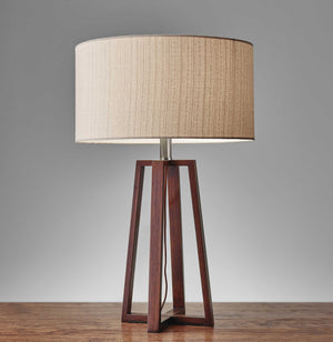 Homeroots Walnut Wood Finish Linen Fabric Shade Table Lamp   372468