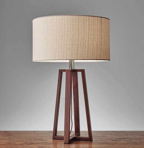 Homeroots Walnut Wood Finish Linen Fabric Shade Table Lamp   372468
