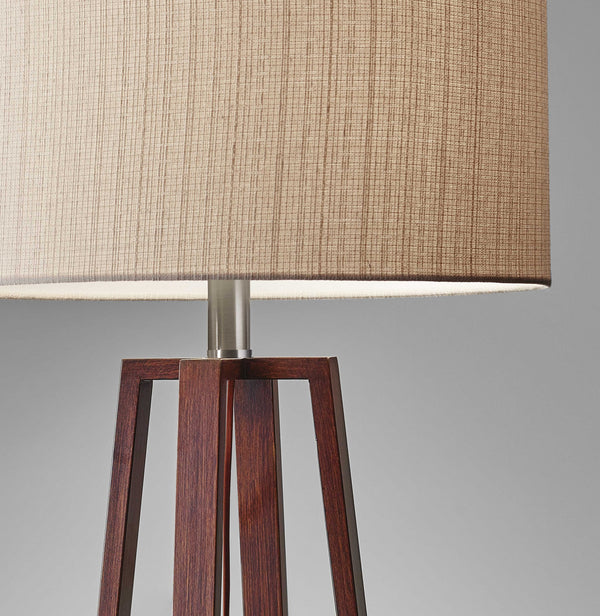 Homeroots Walnut Wood Finish Linen Fabric Shade Table Lamp   372468