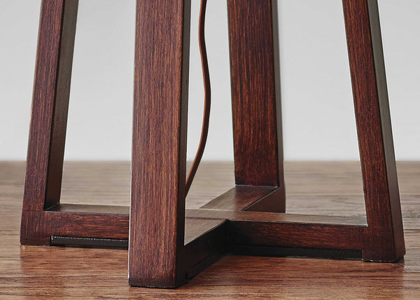 Homeroots Walnut Wood Finish Linen Fabric Shade Table Lamp   372468