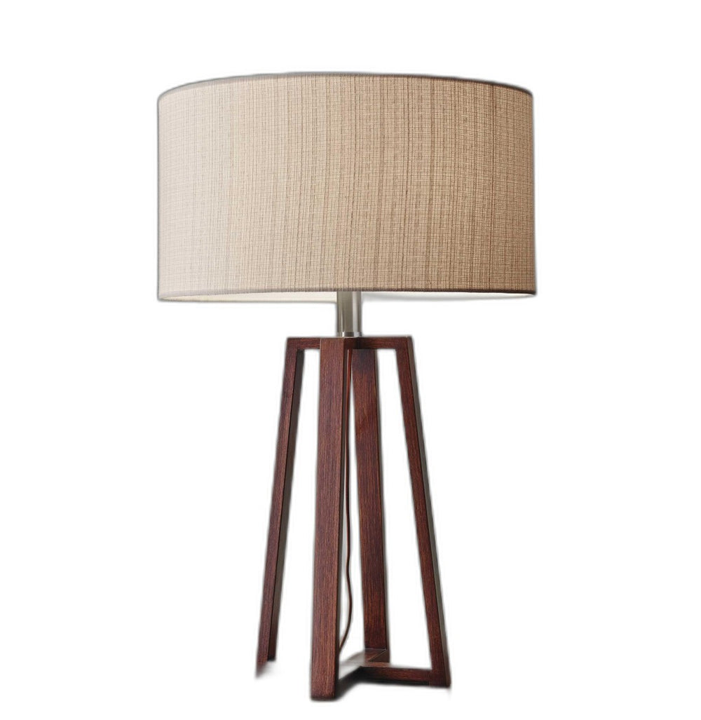 HomeRoots Walnut Table Lamp - Mid-Century Modern Design with Linen Shade, Smart Outlet Ready & Vintage Charm 372468