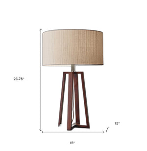 Homeroots Walnut Wood Finish Linen Fabric Shade Table Lamp   372468