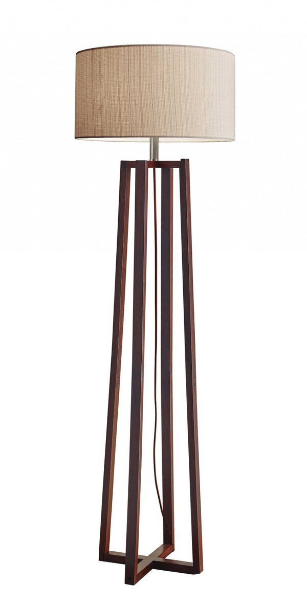 HomeRoots 60" Brown Solid Wood Novelty Floor Lamp with Beige Drum Shade – Elegant Lighting for Every Room 372469
