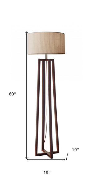 HomeRoots 60" Brown Solid Wood Novelty Floor Lamp with Beige Drum Shade – Elegant Lighting for Every Room 372469