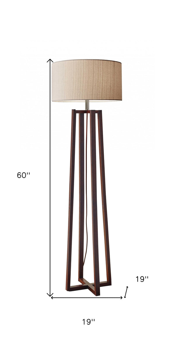 HomeRoots 60" Brown Solid Wood Novelty Floor Lamp with Beige Drum Shade – Elegant Lighting for Every Room 372469