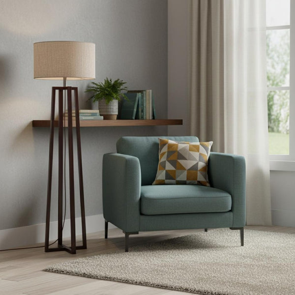 HomeRoots 60" Brown Solid Wood Novelty Floor Lamp with Beige Drum Shade – Elegant Lighting for Every Room 372469