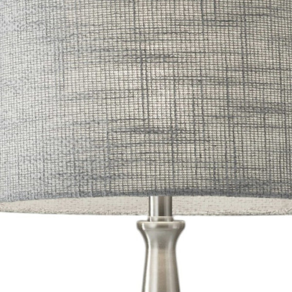 HomeRoots 22" Modern Geometric Table Lamp with Beige Drum Shade for Stylish Ambient Lighting and Design Brushed Steel 372476
