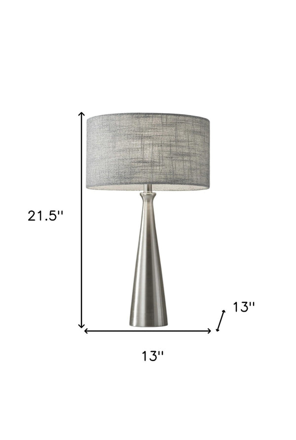 HomeRoots 22" Modern Geometric Table Lamp with Beige Drum Shade for Stylish Ambient Lighting and Design Brushed Steel 372476