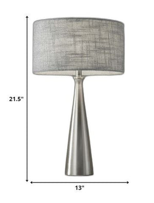Homeroots Brushed Steel Metal Finish Tapered Basectable Lamp Brushed Steel  372476