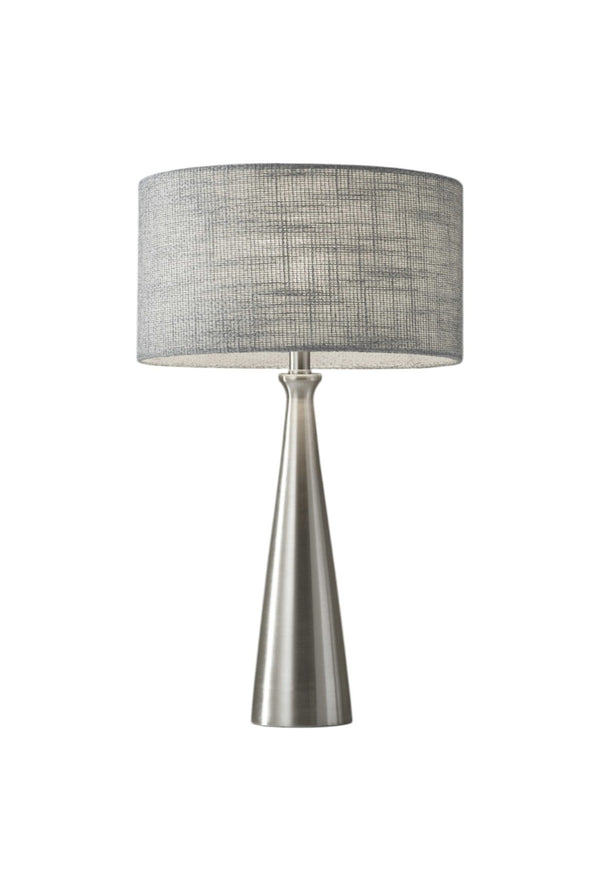 HomeRoots 22" Modern Geometric Table Lamp with Beige Drum Shade for Stylish Ambient Lighting and Design Brushed Steel 372476