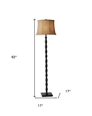 Homeroots 62" Black Textured Pole Floor Lamp With Beige Burlap Shade  Metal 372478