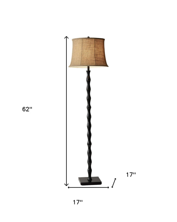 Homeroots 62" Black Textured Pole Floor Lamp With Beige Burlap Shade  Metal 372478