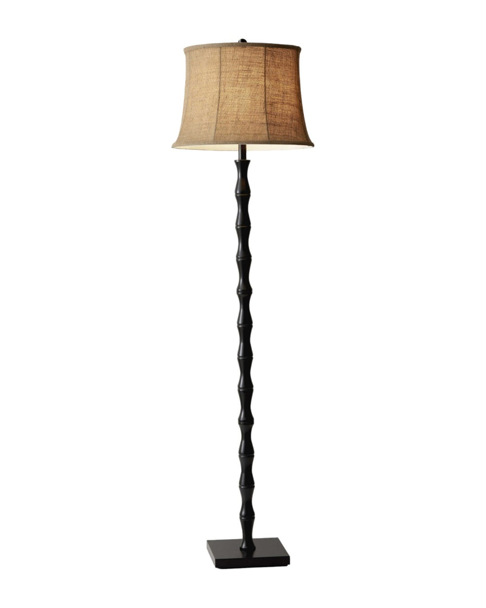 HomeRoots 62" Brown and Black Floor Lamp with Beige Burlap Shade – Classic Design for Stylish Home Illumination 372478