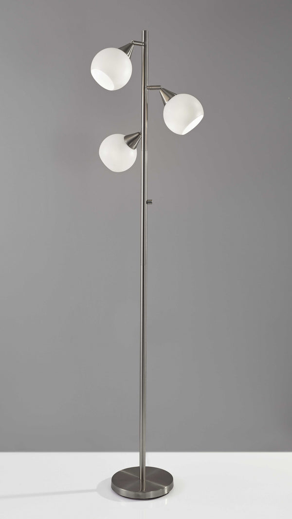 Homeroots Floor Lamp Brushed Steel Metal Three Adjustable Globes  Metal 372480