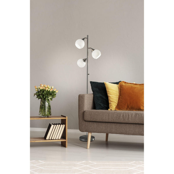 Homeroots Floor Lamp Brushed Steel Metal Three Adjustable Globes  Metal 372480