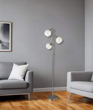 HomeRoots 71" Silver Metal Floor Lamp – Elegant Design with White Dome Shade for Warm Ambient Lighting Decor 372480