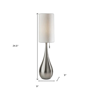 HomeRoots 35" Brushed Steel Teardrop Table Lamp - Modern Minimalist Design with Soft White Drum Shade Light 372482