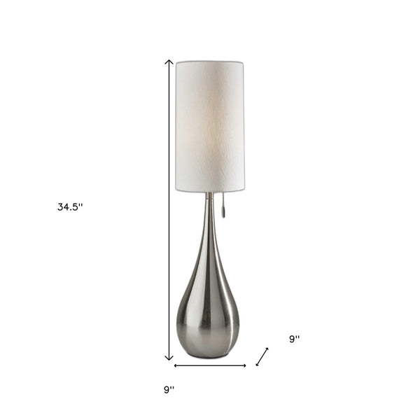 HomeRoots 35" Brushed Steel Teardrop Table Lamp - Modern Minimalist Design with Soft White Drum Shade Light 372482