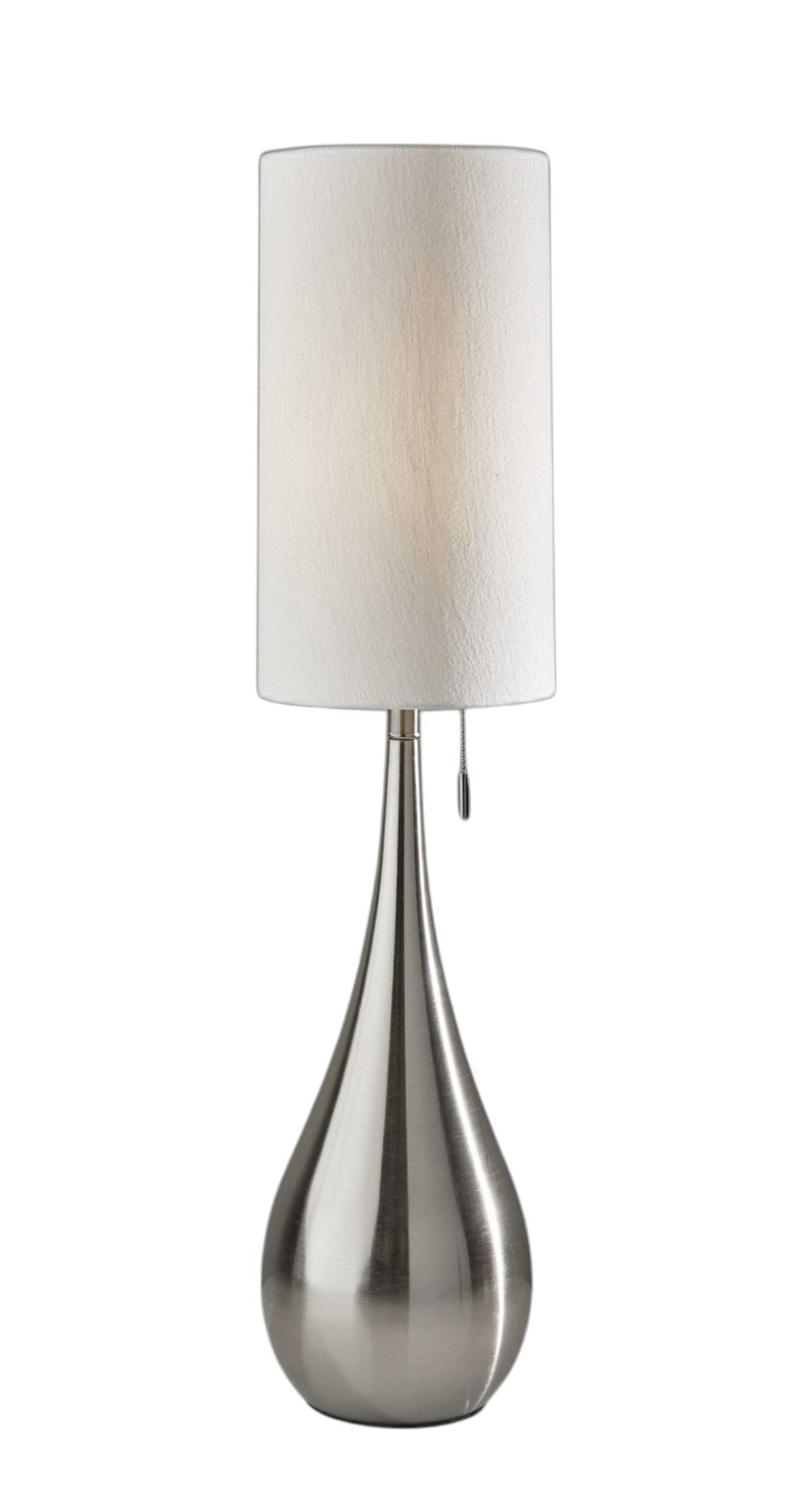 HomeRoots 35" Brushed Steel Teardrop Table Lamp - Modern Minimalist Design with Soft White Drum Shade Light 372482