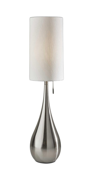 HomeRoots 35" Brushed Steel Teardrop Table Lamp - Modern Minimalist Design with Soft White Drum Shade Light 372482