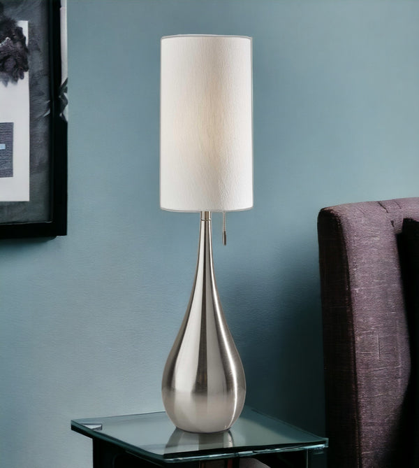 Homeroots 35" Brushed Steel Metal Teardrop Table Lamp   372482