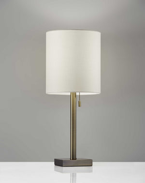 Homeroots 22" Antiqued Brass Metal Cylinder Table Lamp With Off White Drum Shade Brass  372487