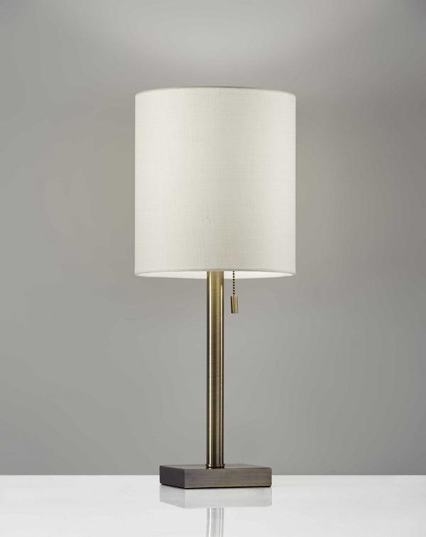 Homeroots 22" Antiqued Brass Metal Cylinder Table Lamp With Off White Drum Shade Brass  372487
