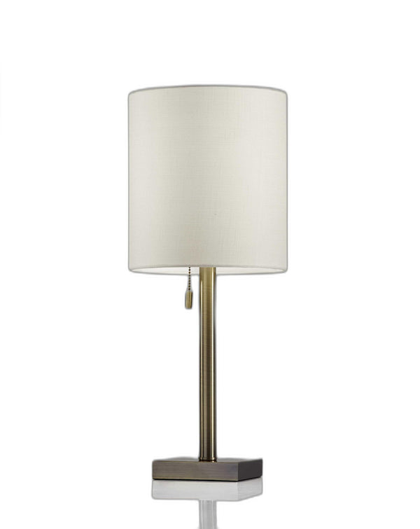 Homeroots 22" Antiqued Brass Metal Cylinder Table Lamp With Off White Drum Shade Brass  372487