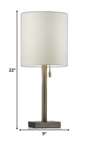 Homeroots 22" Antiqued Brass Metal Cylinder Table Lamp With Off White Drum Shade Brass  372487