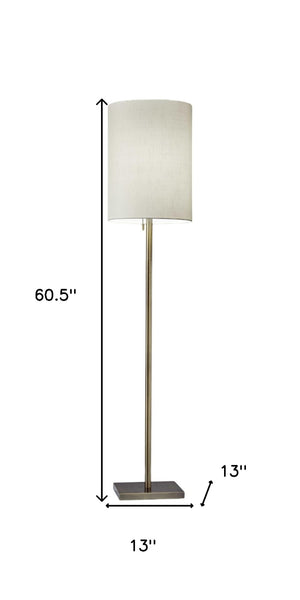 HomeRoots 61" Elegant Floor Lamp with White Fabric Shade for Timeless Style and Warm Ambiance in Any Room Brass 372490