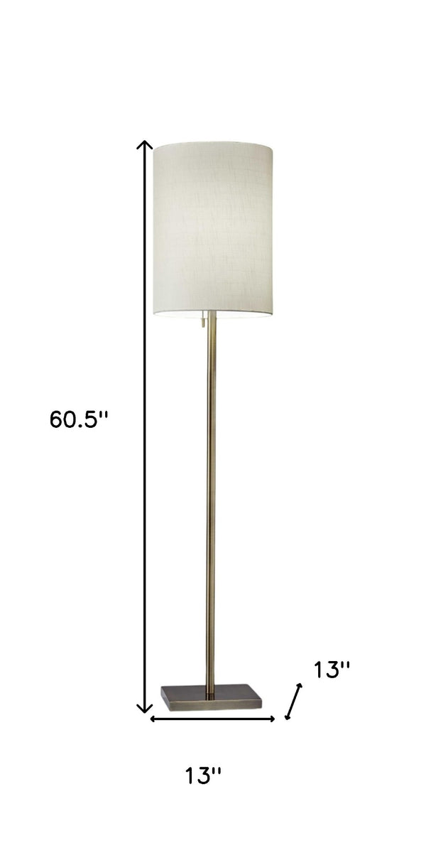HomeRoots 61" Elegant Floor Lamp with White Fabric Shade for Timeless Style and Warm Ambiance in Any Room Brass 372490