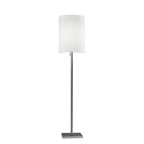 HomeRoots 61" Elegant Floor Lamp with White Fabric Shade for Timeless Style and Warm Ambiance in Any Room Brushed Steel 372491