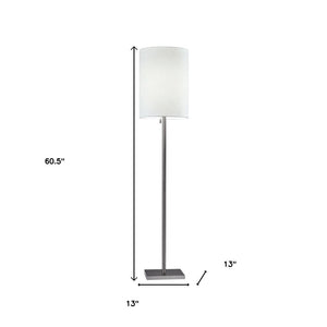 HomeRoots 61" Elegant Floor Lamp with White Fabric Shade for Timeless Style and Warm Ambiance in Any Room Brushed Steel 372491