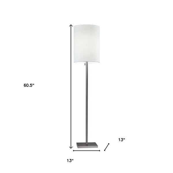 HomeRoots 61" Elegant Floor Lamp with White Fabric Shade for Timeless Style and Warm Ambiance in Any Room Brushed Steel 372491