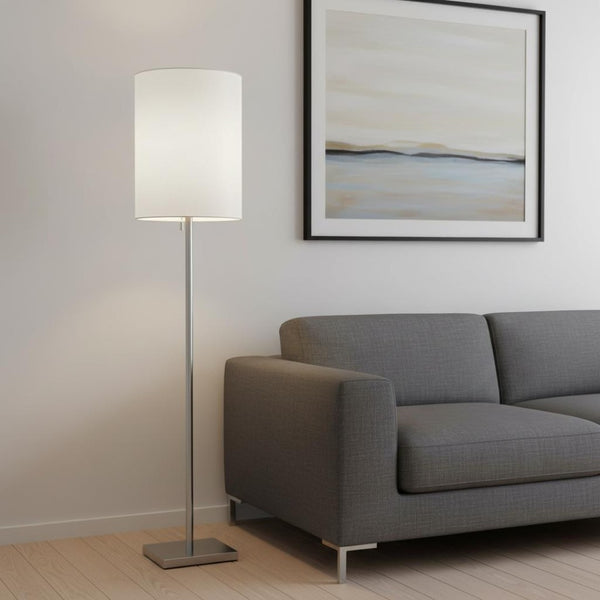 HomeRoots 61" Elegant Floor Lamp with White Fabric Shade for Timeless Style and Warm Ambiance in Any Room Brushed Steel 372491