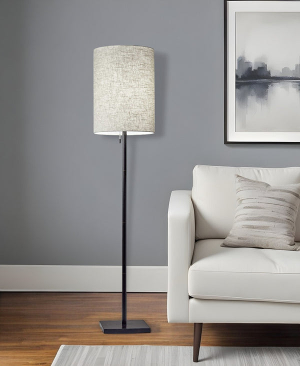 HomeRoots 61" Elegant Floor Lamp with White Fabric Shade for Timeless Style and Warm Ambiance in Any Room Bronze 372492