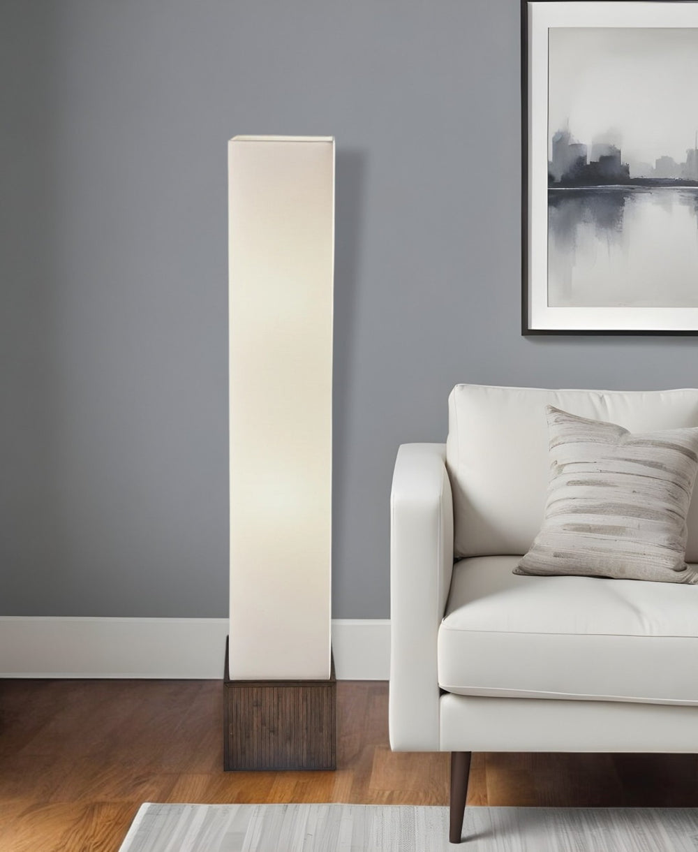 HomeRoots 50" Rattan Column Floor Lamp: Stylish Brown & White Design with White Shade for Cozy Ambiance 372498