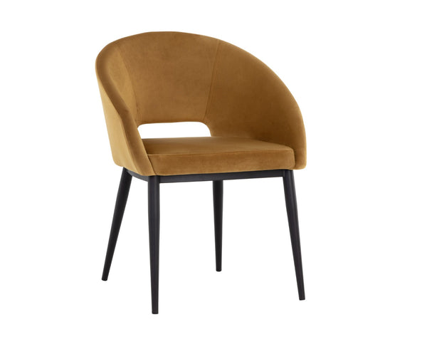 Sunpan THATCHER Dining Armchair - Stylish Black & Gold Sky Upholstered Barrel-Back for Modern Spaces 107978