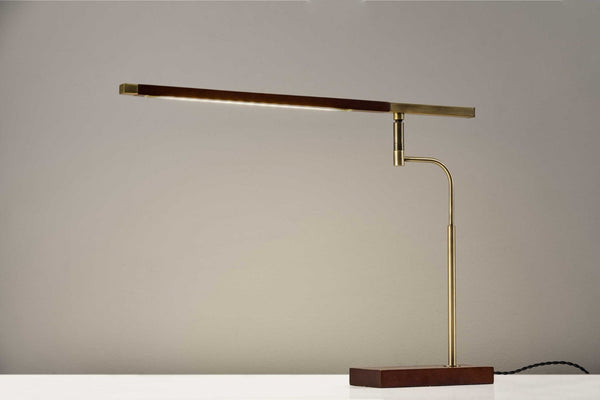 HomeRoots Walnut LED Desk Lamp with Adjustable Shade, Antique Brass Accents & USB Charging Port for Modern Workspaces 372507