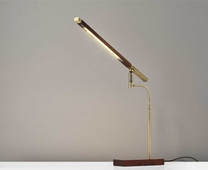 HomeRoots Walnut LED Desk Lamp with Adjustable Shade, Antique Brass Accents & USB Charging Port for Modern Workspaces 372507