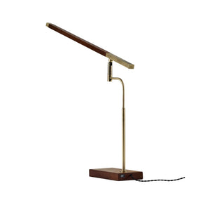 HomeRoots Walnut LED Desk Lamp with Adjustable Shade, Antique Brass Accents & USB Charging Port for Modern Workspaces 372507