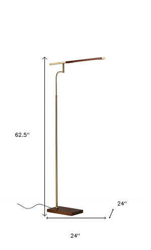 HomeRoots 63" Brown LED Task Floor Lamp with Adjustable Brass Shade - Stylish Lighting for Home & Office 372508