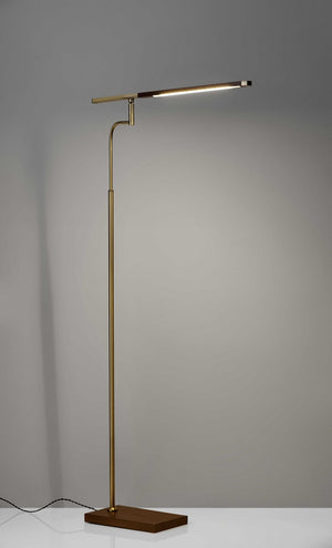 HomeRoots 63" Brown LED Task Floor Lamp with Adjustable Brass Shade - Stylish Lighting for Home & Office 372508