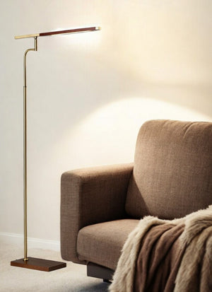 HomeRoots 63" Brown LED Task Floor Lamp with Adjustable Brass Shade - Stylish Lighting for Home & Office 372508